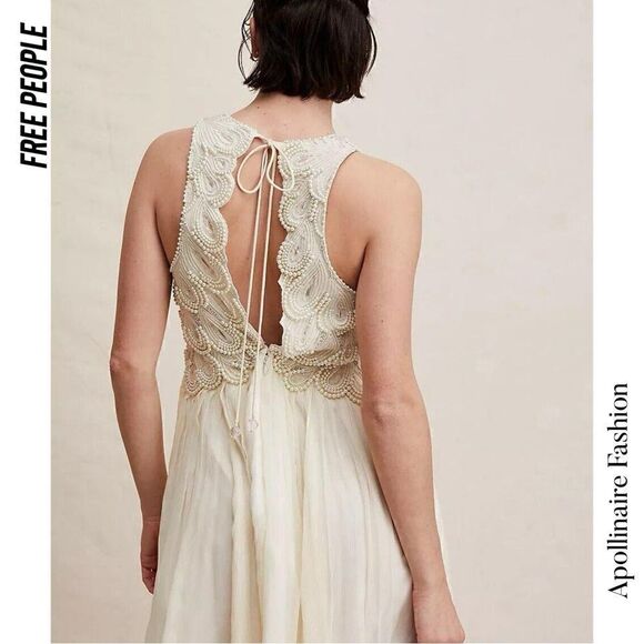 FREE PEOPLE PEARLIE MINI DRESS IN PEARL CREAM COMBO CHIFFON NWT SIZE 14 - Picture 4 of 9